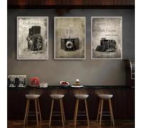 BMGKYAGL Poster di dipinti su tela con macchina fotografica d'epoca, vecchia macchina, decorazione da parete, collezione di fotografie, immagine, arredamento per la casa, 70x100cmx3 cornice