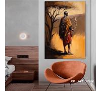 BMGKYAGL Poster vintage con dipinto tribale africano, capo tribù Masai, dipinto su tela nera, stampa artistica da parete, decorazione per soggiorno, 20x30 cm, senza cornice