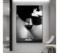 BMGKYAGL Poster vintage da parete con vino di donna sexy, poster da bar, stampe in bianco e nero, pittura su tela per cucina, decorazione per camera da letto, 20x35 cm, senza cornice