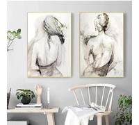 BMGKYAGL Stampa su tela con schizzo vintage di donna sexy con schiena nuda Poster con schiena nuda Decorazione per camera da letto 50x70cmx2 cornice