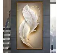 BMGKYAGL Stampa su tela di un dipinto moderno con piume dorate e bianche, adatto per ufficio, soggiorno, sala da pranzo, camera da letto (50x100 cm/senza cornice).