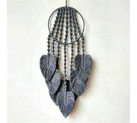 BMIDRUT Arazzo in macramè in cotone, realizzato a mano, con nappe e piume, ornamento per camera da letto, soggiorno, appartamento (grigio)
