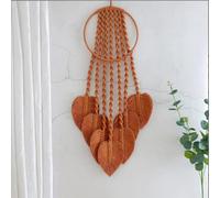 BMIDRUT Arazzo in macramè in cotone, realizzato a mano, con nappe e piume, ornamento per camera da letto, soggiorno, appartamento (arancione)