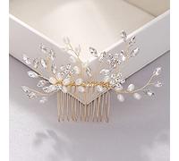 Bmirth Pettine per capelli da sposa, con fiori, color argento, con perle di cristallo, accessorio per capelli per donne e ragazze (D)
