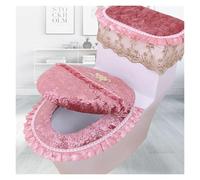 BMKGODN Cuscino del Sedile WC, Custodia in Peluche for Il Coperchio con coprisedili in Pizzo Tappetino Morbido e Caldo for Bagno Universale(Pink)