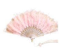 BMKGODN Ventagli di Piume Pieghevoli Ventaglio da Sposa for Matrimonio Pieghevole Rosso Bianco Arte Artigianato Ragazza Danza Fan Regalo Festa Decorazioni for la casa Piuma(Pink)