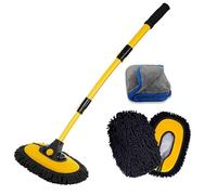 BMLEI Spazzola per lavaggio auto con manico lungo, asciugamani in microfibra kit di pulizia per auto, guanto per lavaggio auto con 2 testine di ricambio, kit di pulizia per auto e camion