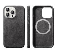 BMLLQSS Custodia per iPhone 15/15 Pro/15 Plus/15 Pro Max, realizzata a mano, in alcantara, compatibile con MagSafe, design elegante, resistente ai graffi (nero, 15)