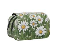 bmnaswt Astuccio per penne a conchiglia con stampa di margherite bianche, in tessuto Oxford con tasche con cerniera, ideale come regalo