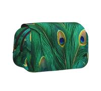 bmnaswt Astuccio per penne a conchiglia con stampa di piume di pavone verde, custodia in tessuto Oxford con tasche con cerniera, ideale come regalo
