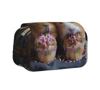 bmnaswt Astuccio per penne a conchiglia con stampa di porcellini d'India e cupcake, custodia in tessuto Oxford con tasche con cerniera, ideale come regalo