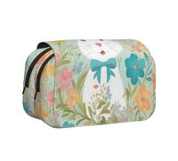 bmnaswt Astuccio per penne a conchiglia con stampa floreale con coniglietto pasquale, custodia in tessuto Oxford con tasche con cerniera, ideale come regalo