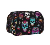 bmnaswt Astuccio per penne a conchiglia con stampa stile zucchero e teschi, custodia in tessuto Oxford con tasche con cerniera, ideale come regalo