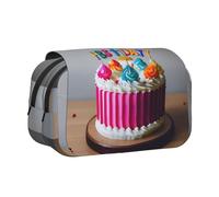 bmnaswt Astuccio per penne a conchiglia con stampa torta di buon compleanno, custodia in tessuto Oxford con tasche con cerniera, ideale come regalo