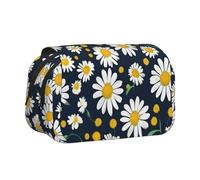 bmnaswt Astuccio per penne a doppia conchiglia con motivo floreale margherite, custodia in tessuto Oxford con tasche con cerniera, ideale come regalo