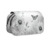 bmnaswt Astuccio per penne a doppia conchiglia con stampa di farfalle e margherite, in tessuto Oxford con tasche con cerniera, ideale come regalo