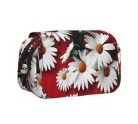 bmnaswt Astuccio per penne a doppia conchiglia con stampa di fiori rossi e margherite bianche, custodia in tessuto Oxford con tasche con cerniera, ideale come regalo