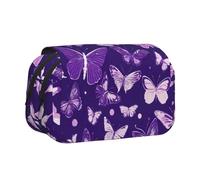 bmnaswt Astuccio per penne a doppia conchiglia con stampa floreale e farfalle viola, in tessuto Oxford con tasche con cerniera, ideale come regalo