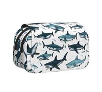 bmnaswt Astuccio per penne a doppia conchiglia, motivo squalo con vari gesti, custodia in tessuto Oxford con tasche con cerniera, ideale come regalo