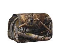 bmnaswt Beaver - Astuccio per penne con doppia chiusura a conchiglia, in tessuto Oxford con tasche con cerniera, ideale come regalo