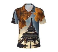 bmnaswt Bella Torre Eiffel Parigi Stampa Polo Casual Uomo Manica Corta Colletto Camicia per le Occasioni di Lavoro Quotidiano, Nero , 4XL