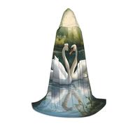 bmnaswt Bellissimo mantello con cappuccio con stampa di cigni bianchi sul lago, migliora il tuo look festivo, grande cappuccio e papillon, per Halloween/Cosplay