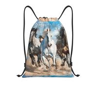 bmnaswt Borsa con coulisse con stampa artistica per cavalli che corrono, zaino pieghevole da palestra per spiaggia, escursionismo, palestra e commissioni quotidiane, Nero , M, Zaino da viaggio