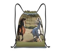 bmnaswt Borsa con coulisse con stampa di cavalli che corrono, zaino pieghevole da palestra per spiaggia, escursionismo, palestra e commissioni quotidiane, Nero , M, Zaino da viaggio