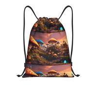 bmnaswt Borsa con coulisse con stampa di funghi magici, zaino pieghevole da palestra per spiaggia, escursionismo, palestra e commissioni quotidiane, Nero , M, Zaino da viaggio