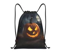 bmnaswt Borsa con coulisse con stampa zucca di Halloween, zaino pieghevole da palestra per spiaggia, escursionismo, palestra e commissioni quotidiane, Nero , S, Zaino da viaggio