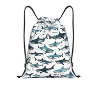 bmnaswt Borsa pieghevole con coulisse con motivo squalo con vari gesti, per spiaggia, escursionismo, palestra e compiti quotidiani, Nero , S, Zaino da viaggio
