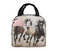 bmnaswt Borsa termica per il pranzo con stampa artistica di cavalli che corrono, per donne e uomini, riutilizzabile, per il lavoro e il picnic