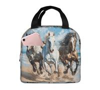 bmnaswt Borsa termica per il pranzo con stampa artistica di cavalli che corrono, per donne e uomini, riutilizzabile, per il lavoro e il picnic