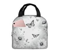 bmnaswt Borsa termica per il pranzo con stampa di farfalle e margherite, per donne e uomini, riutilizzabile, per il lavoro e il picnic