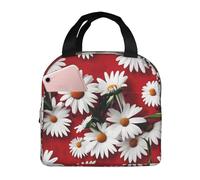 bmnaswt Borsa termica per il pranzo con stampa di fiori rossi e margherite bianche, per donne e uomini, riutilizzabile, per picnic e lavoro