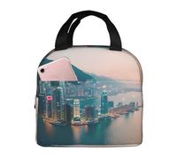 bmnaswt Borsa termica per il pranzo con stampa di Hong Kong, per donne e uomini, riutilizzabile, per picnic e lavoro