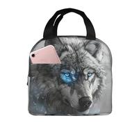 bmnaswt Borsa termica per il pranzo con stampa di lupo con occhi azzurri, per donne e uomini, riutilizzabile, per lavoro, picnic