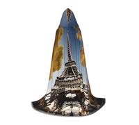 bmnaswt Cityscape Parigi Torre Eiffel Francia stampa mantella con cappuccio, eleva il tuo look festivo, grande cappuccio e papillon, per Halloween/Cosplay
