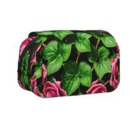bmnaswt Custodia per penne a conchiglia con stampa floreale con foglie e rose edera con stampa primaverile, custodia in tessuto Oxford con tasche con cerniera, ideale come regalo