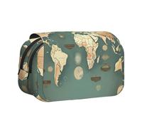 bmnaswt Custodia per penne a conchiglia con stampa retrò con mappa del mondo, custodia in tessuto Oxford con tasche con cerniera, ideale come regalo