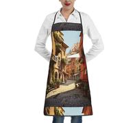 bmnaswt Grembiule da cucina con tasca, stampa di strada italiana, grembiule da cucina in poliestere per cucina, ristorante, artigianato