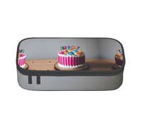 bmnaswt Happy Birthday Cake Print - Astuccio a strati di grande capacità, con cerniera, tasca in rete e scomparti per penne