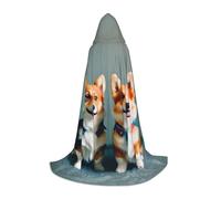 bmnaswt Indossa vestiti carino Corgi Dog Print Cape, eleva il tuo look festivo, grande cappuccio e papillon, per Halloween/Cosplay