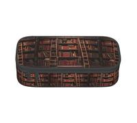 bmnaswt Library Bookshelf Print Large Capacity Layered Pencil Pouch, Zipper Storage Bag with Mesh Pocket & Pen Slots