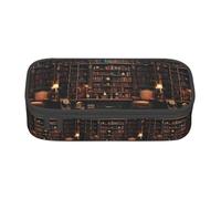 bmnaswt Library Bookshelf Print Large Capacity Layered Pencil Pouch, Zipper Storage Bag with Mesh Pocket & Pen Slots