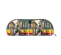 bmnaswt Lisbon Tram Print Storage Pouch,Cross Grain Zipper Pouch, Elegante borsa portatile di cancelleria trucco, Oro, One Size, Valigia