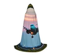 bmnaswt Mantella con cappuccio con stampa di aeroplano nelle luci della sera, eleva il tuo look festivo, grande cappuccio e papillon, per Halloween/cosplay