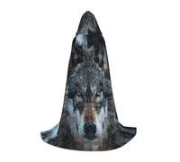 bmnaswt Mantella con cappuccio con stampa di lupo con occhi blu, migliora il tuo look festivo, grande cappuccio e papillon, per Halloween/cosplay