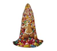 bmnaswt Mantella con cappuccio con stampa di omino di pan di zenzero, migliora il tuo look festivo, grande cappuccio e papillon, per Halloween/cosplay