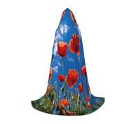 bmnaswt Mantella con cappuccio con stampa di papaveri su cielo blu, eleva il tuo look festivo, grande cappuccio e papillon, per Halloween/cosplay